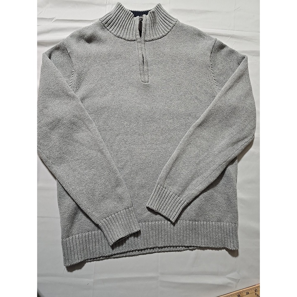 LL Bean Mens Medium Gray Cable Knit 1/4 Zip Mock Neck Pullover Sweater‎